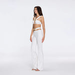 Gwyneth High-Waist with Gold Detail Satin Flare White Pants | Moeva | Women Beachwear Pants | Each week unveils new pieces—luxury swimwear, fluid resort silhouettes, and elevated summer-to-evening essentials designed to carry you from coastal escapes to city nights.