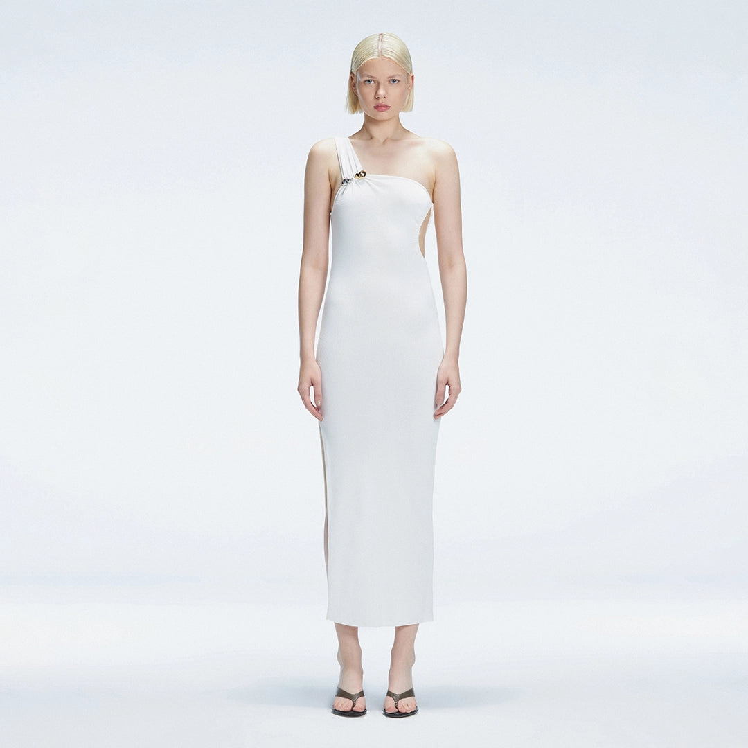 Halle White Cut Out Knit Maxi Dress | Moeva | Dress | Each week unveils new pieces—luxury swimwear, fluid resort silhouettes, and elevated summer-to-evening essentials designed to carry you from coastal escapes to city nights.
