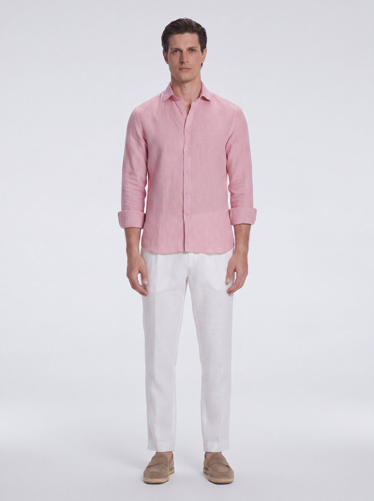Harry Pink Linen Shirt with Spread Collar