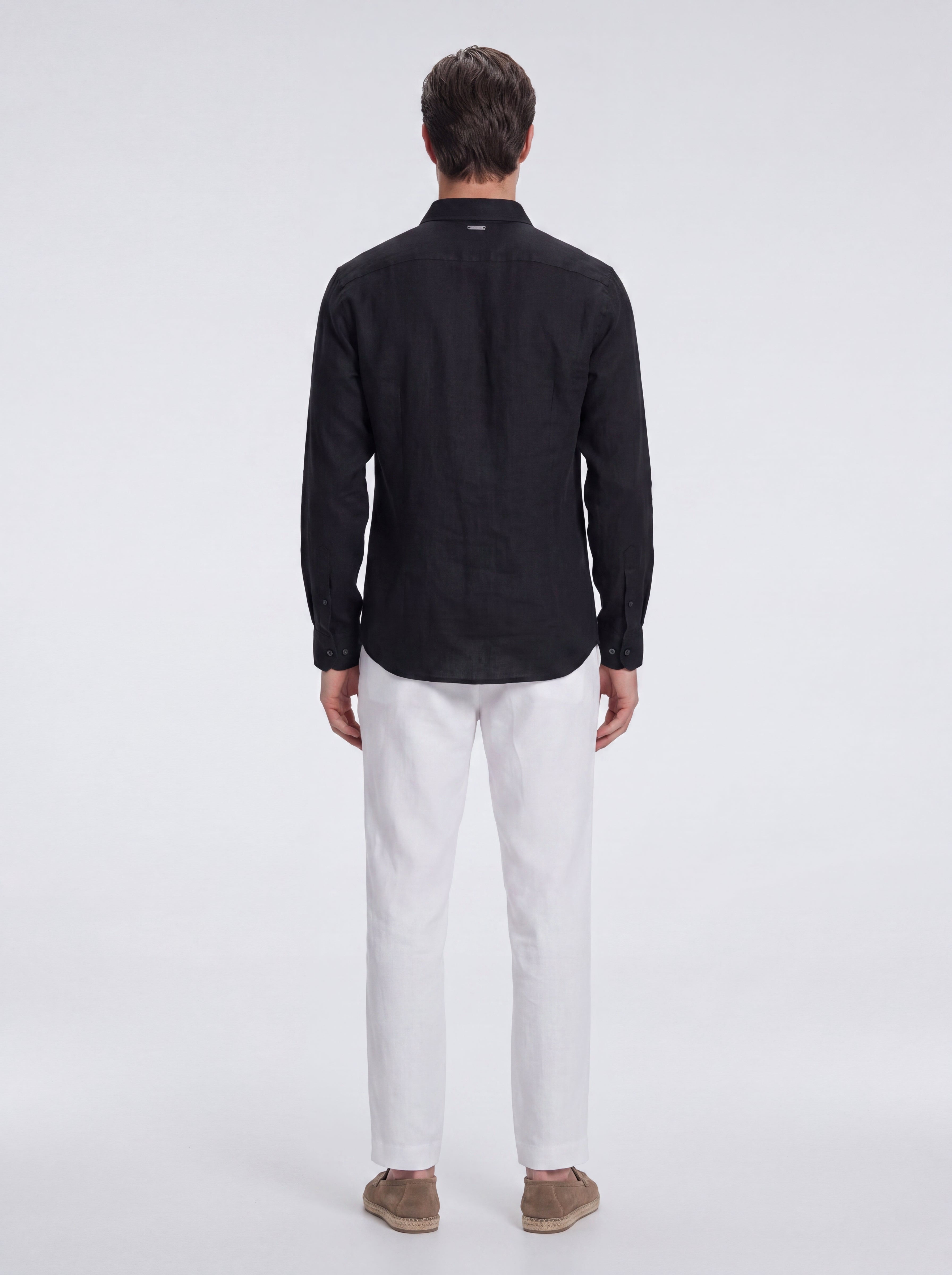 Harry Black Linen Shirt with Spread Collar
