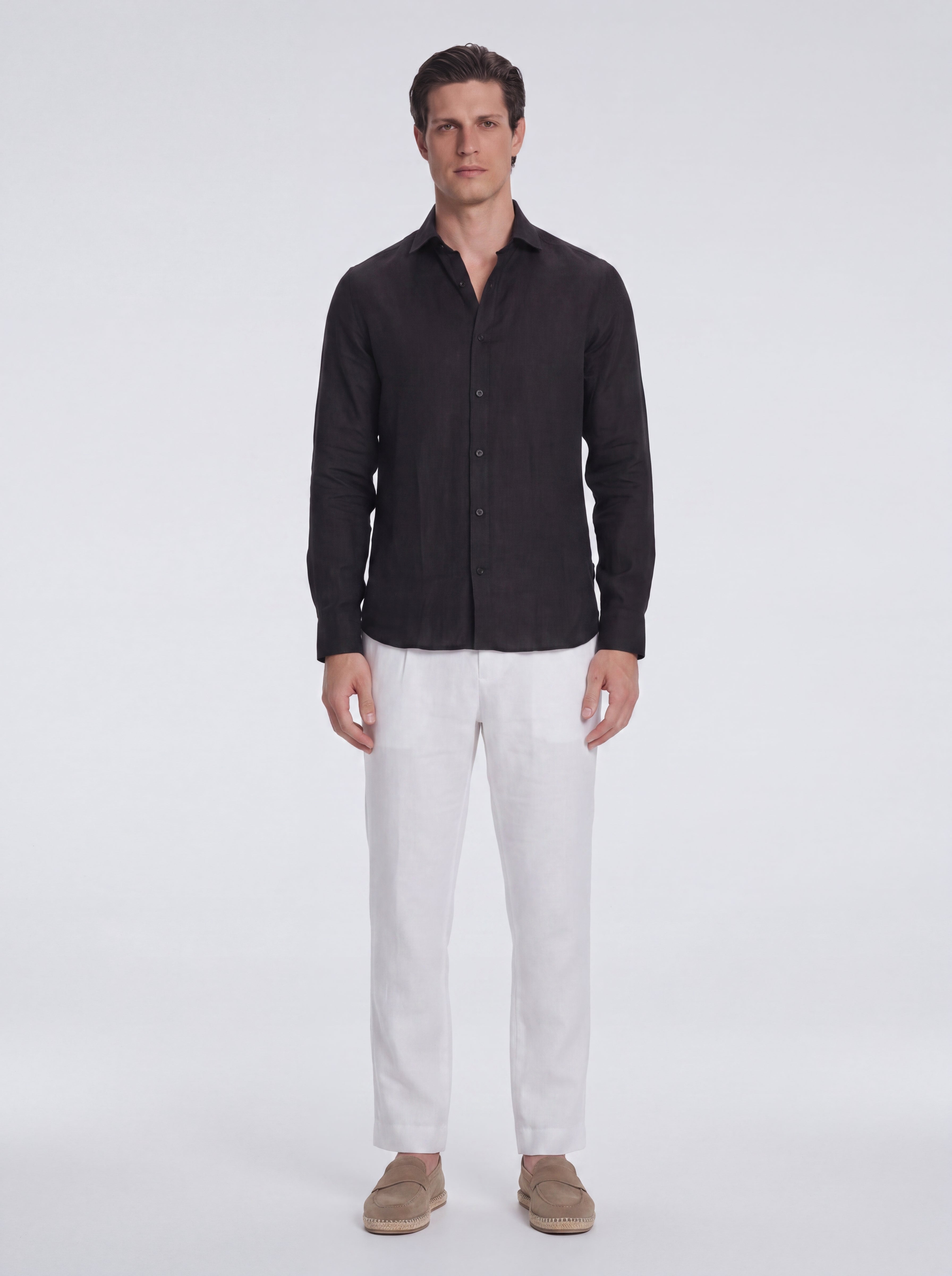 Harry Black Linen Shirt with Spread Collar
