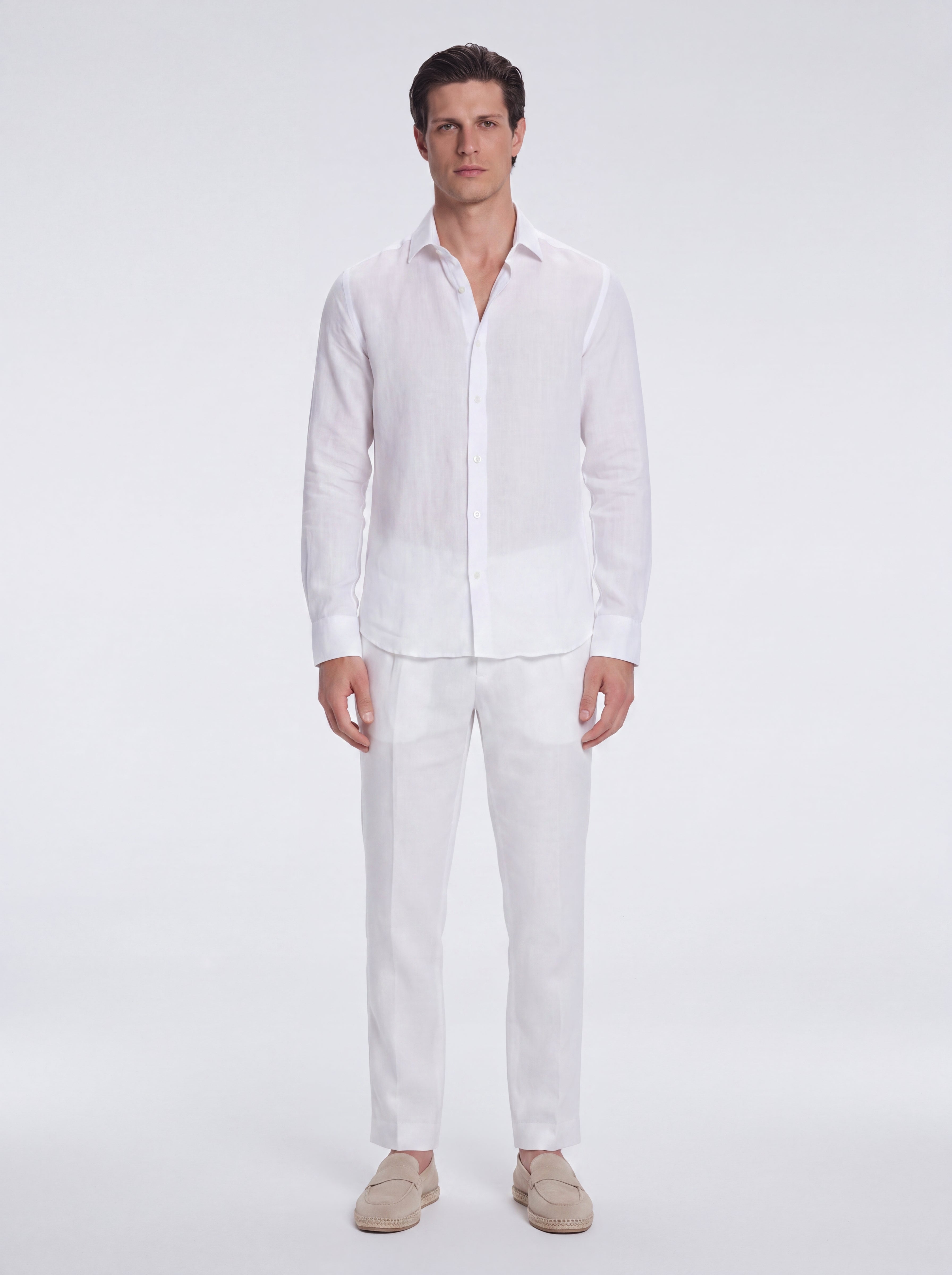 Harry White Linen Shirt with Spread Collar | Moeva | Shirt | Each week unveils new pieces—luxury swimwear, fluid resort silhouettes, and elevated summer-to-evening essentials designed to carry you from coastal escapes to city nights.