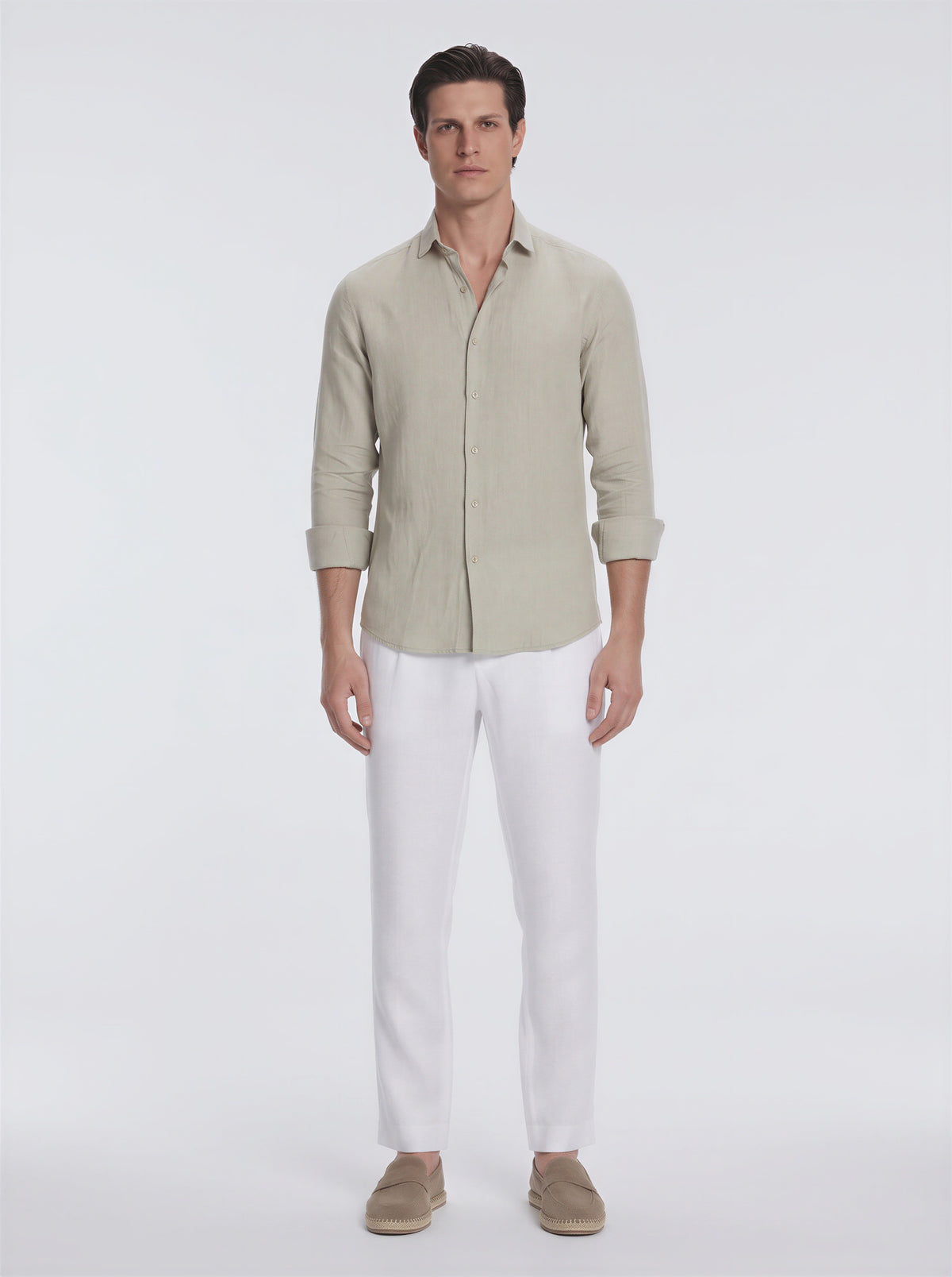 Harry Khaki Linen Shirt with Spread Collar