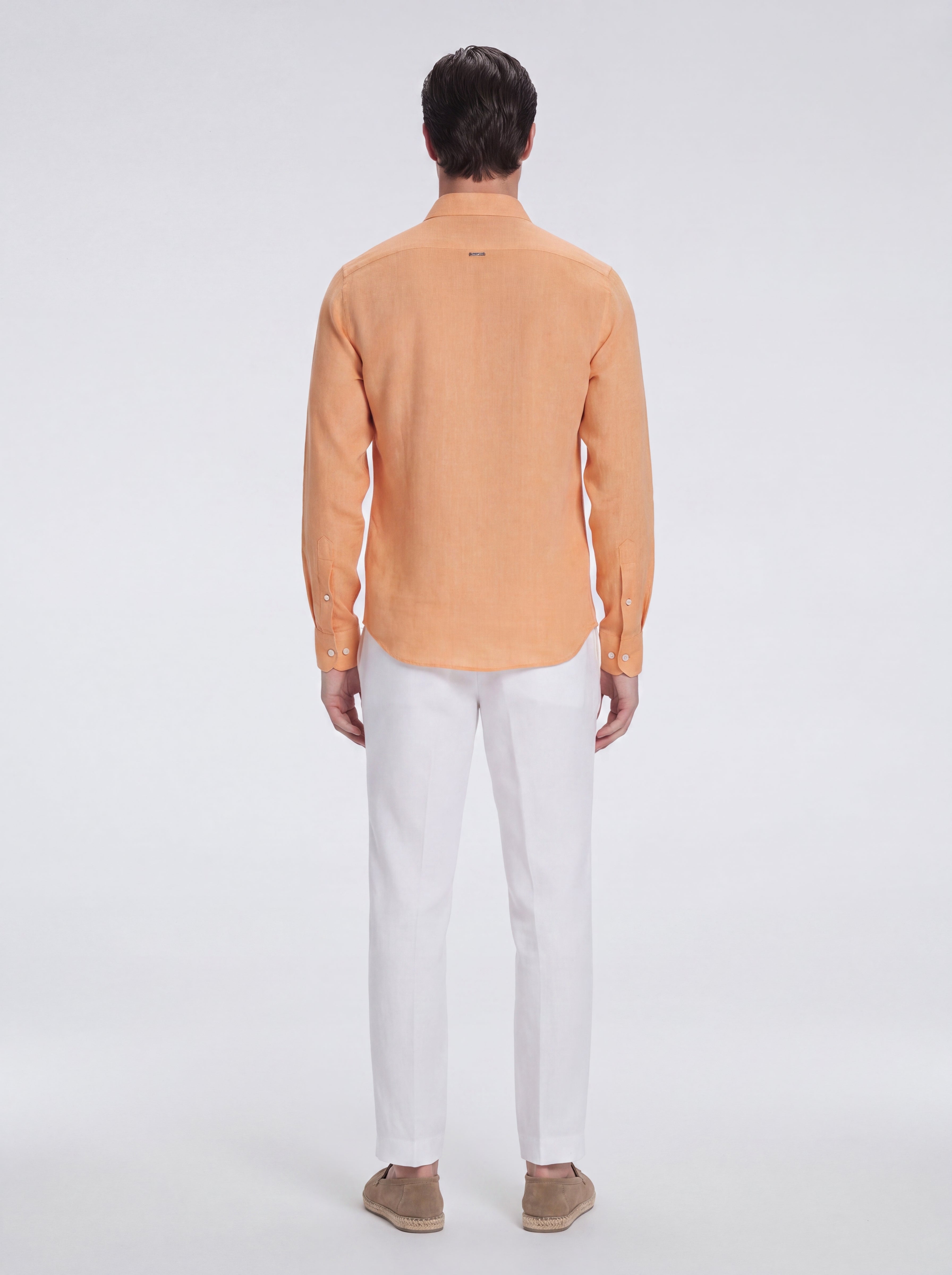 Harry Orange Linen Shirt with Spread Collar | Moeva | Shirt | Each week unveils new pieces—luxury swimwear, fluid resort silhouettes, and elevated summer-to-evening essentials designed to carry you from coastal escapes to city nights.