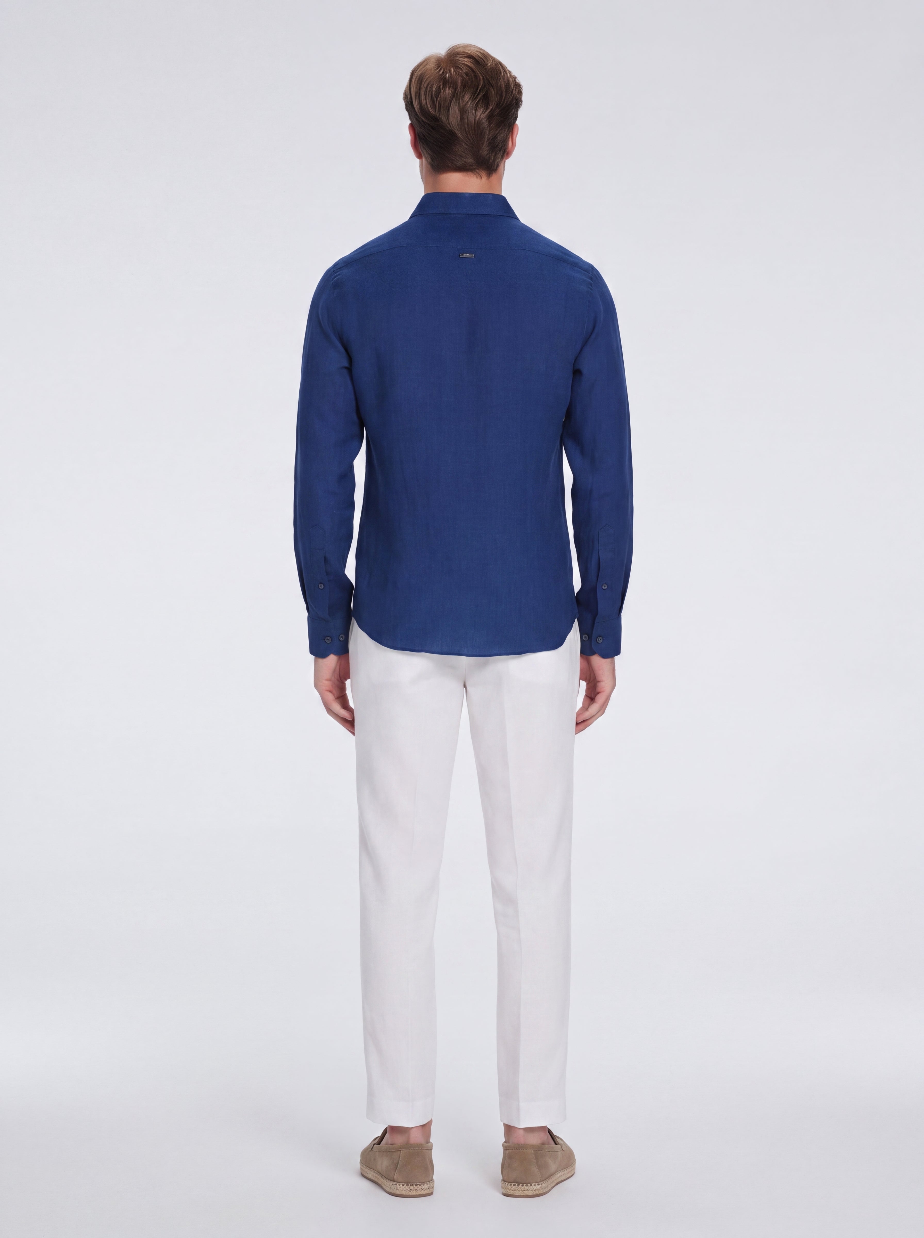 Harry Dark Blue Linen Shirt with Spread Collar