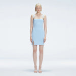 Heather Blue Square Neck Knit Mini Dress Slit Detail | Moeva | Dress | Each week unveils new pieces—luxury swimwear, fluid resort silhouettes, and elevated summer-to-evening essentials designed to carry you from coastal escapes to city nights.
