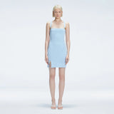 Heather Blue Square Neck Knit Mini Dress Slit Detail | Moeva | Dress | Each week unveils new pieces—luxury swimwear, fluid resort silhouettes, and elevated summer-to-evening essentials designed to carry you from coastal escapes to city nights.