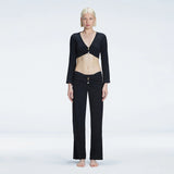 Sirenia Long Sleeve Crop Top and Helena Straight Leg Accessorised  Pants Black Set