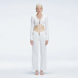 Sirenia  Long Sleeve Crop Top and Helena Straight Leg Accessorised Pants White Set