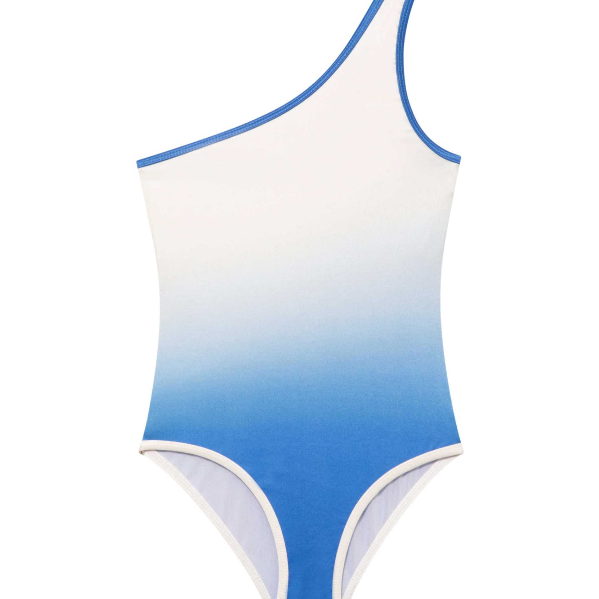 Honey Blue/White One Shoulder Kids Swimsuit | Moeva | Swimsuit | Each week unveils new pieces—luxury swimwear, fluid resort silhouettes, and elevated summer-to-evening essentials designed to carry you from coastal escapes to city nights.