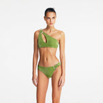 Calix Green One Shoulder Mid Coverage Bikini Set | Moeva | Bikini Set | Each week unveils new pieces—luxury swimwear, fluid resort silhouettes, and elevated summer-to-evening essentials designed to carry you from coastal escapes to city nights.
