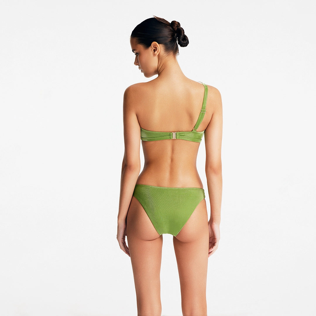 Calix Green One Shoulder Mid Coverage Bikini Set | Moeva | Bikini Set | Each week unveils new pieces—luxury swimwear, fluid resort silhouettes, and elevated summer-to-evening essentials designed to carry you from coastal escapes to city nights.