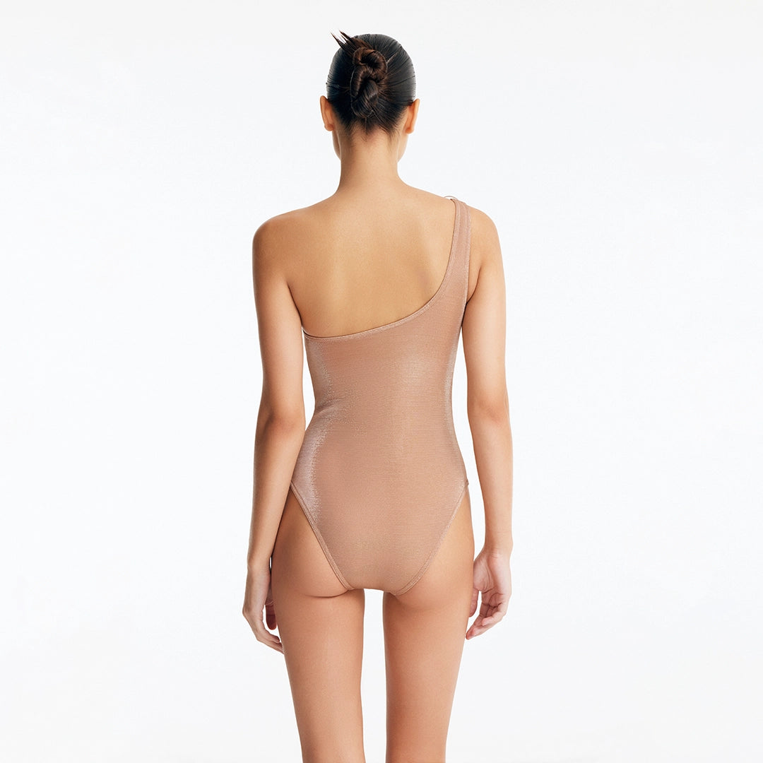 Rowan Bronze One-Shoulder Swimsuit with Hoop Detail | Moeva | Swimsuit | Each week unveils new pieces—luxury swimwear, fluid resort silhouettes, and elevated summer-to-evening essentials designed to carry you from coastal escapes to city nights.