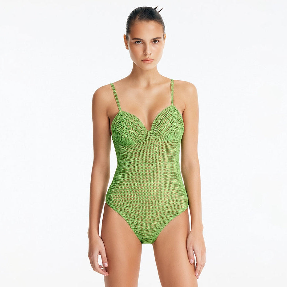 Rue Green Underwired Crochet Swimsuit with Tie-Back | Moeva | Swimsuit | Each week unveils new pieces—luxury swimwear, fluid resort silhouettes, and elevated summer-to-evening essentials designed to carry you from coastal escapes to city nights.