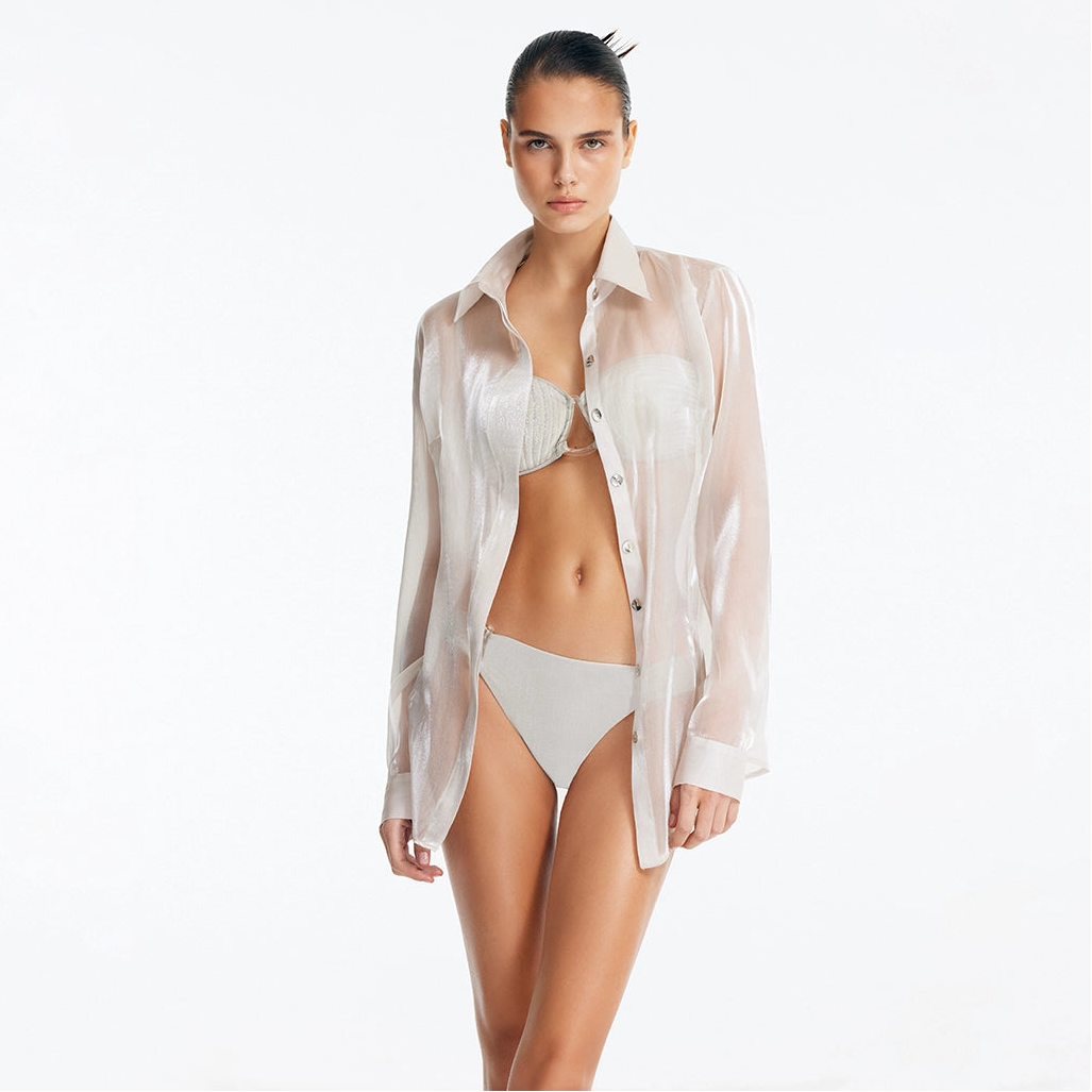 Ambrosia Silver Long Sleeve Shirt | Moeva | Shirt | Each week unveils new pieces—luxury swimwear, fluid resort silhouettes, and elevated summer-to-evening essentials designed to carry you from coastal escapes to city nights.