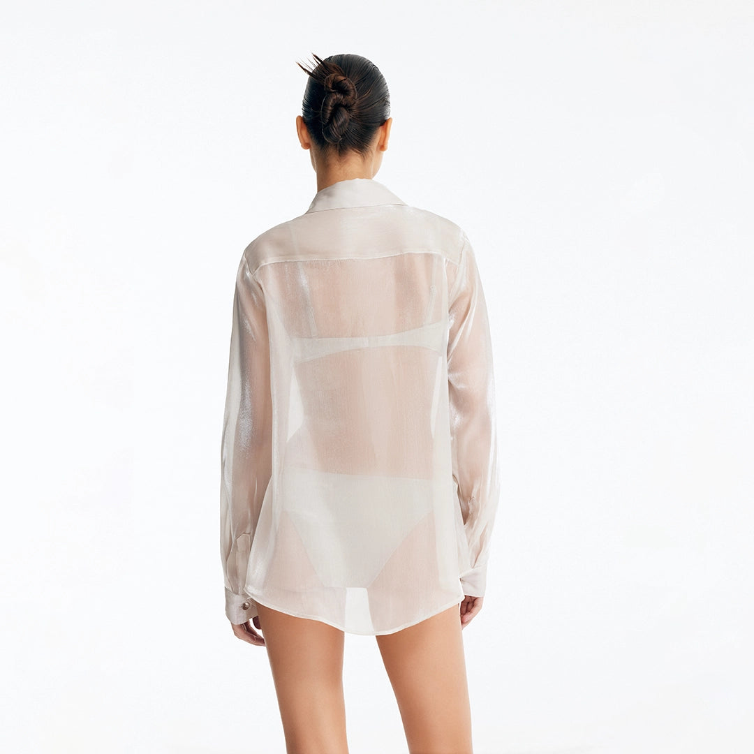 Ambrosia Silver Long Sleeve Shirt | Moeva | Shirt | Each week unveils new pieces—luxury swimwear, fluid resort silhouettes, and elevated summer-to-evening essentials designed to carry you from coastal escapes to city nights.