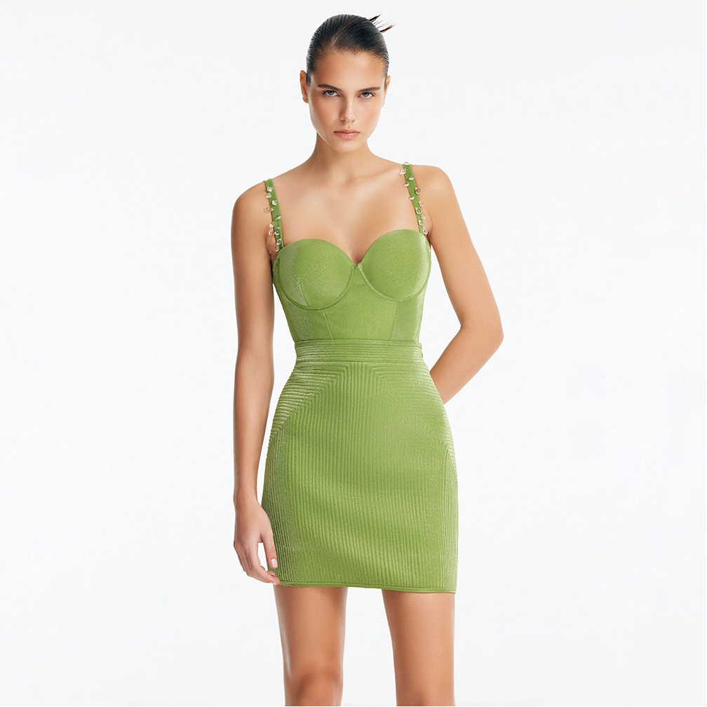 Rye Green Fitted Mini Skirt with Topstitching Details | Moeva | Skirt | Each week unveils new pieces—luxury swimwear, fluid resort silhouettes, and elevated summer-to-evening essentials designed to carry you from coastal escapes to city nights.