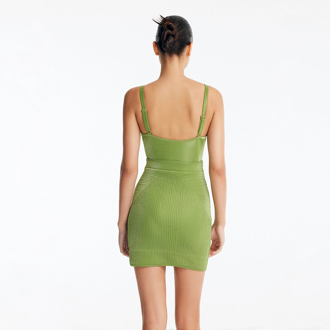Rye Green Fitted Mini Skirt with Topstitching Details | Moeva | Skirt | Each week unveils new pieces—luxury swimwear, fluid resort silhouettes, and elevated summer-to-evening essentials designed to carry you from coastal escapes to city nights.