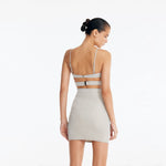 Rye Silver Fitted Mini Skirt with Topstitching Details | Moeva | Skirt | Each week unveils new pieces—luxury swimwear, fluid resort silhouettes, and elevated summer-to-evening essentials designed to carry you from coastal escapes to city nights.
