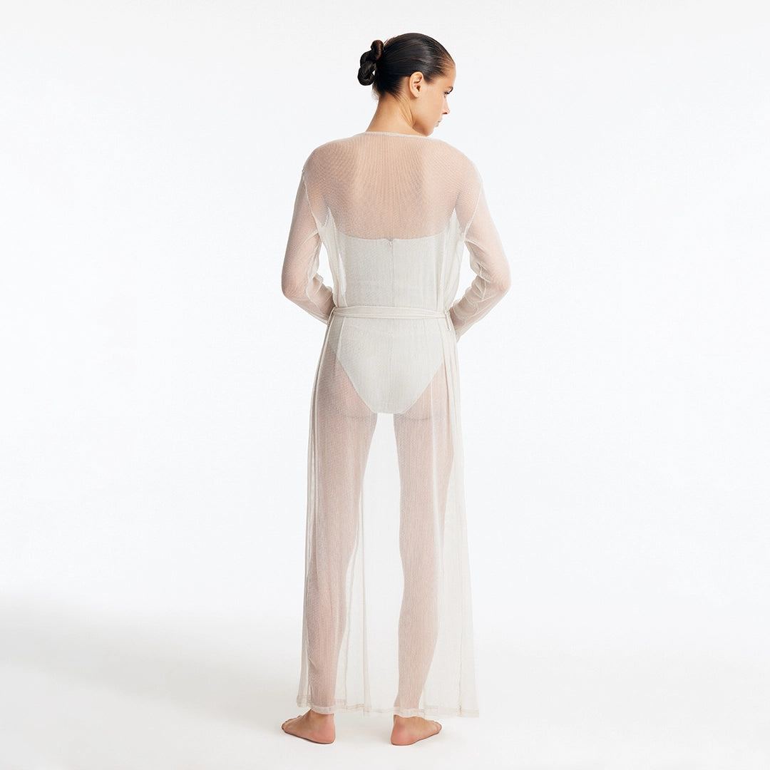Marlowe Silver Mesh Belted Long Kaftan | Moeva | Kaftan | Each week unveils new pieces—luxury swimwear, fluid resort silhouettes, and elevated summer-to-evening essentials designed to carry you from coastal escapes to city nights.