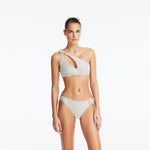 Calix Silver One Shoulder Mid Coverage Bikini Set | Moeva | Bikini Set | Each week unveils new pieces—luxury swimwear, fluid resort silhouettes, and elevated summer-to-evening essentials designed to carry you from coastal escapes to city nights.