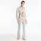 Izara Silver Mid-Rise Flared Pants | Moeva | Pants | Each week unveils new pieces—luxury swimwear, fluid resort silhouettes, and elevated summer-to-evening essentials designed to carry you from coastal escapes to city nights.