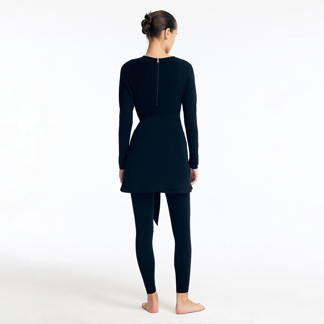 Aaliyah Black Long Sleeve Accessorised Modest Swim Set | Moeva | Swimsuit | Each week unveils new pieces—luxury swimwear, fluid resort silhouettes, and elevated summer-to-evening essentials designed to carry you from coastal escapes to city nights.