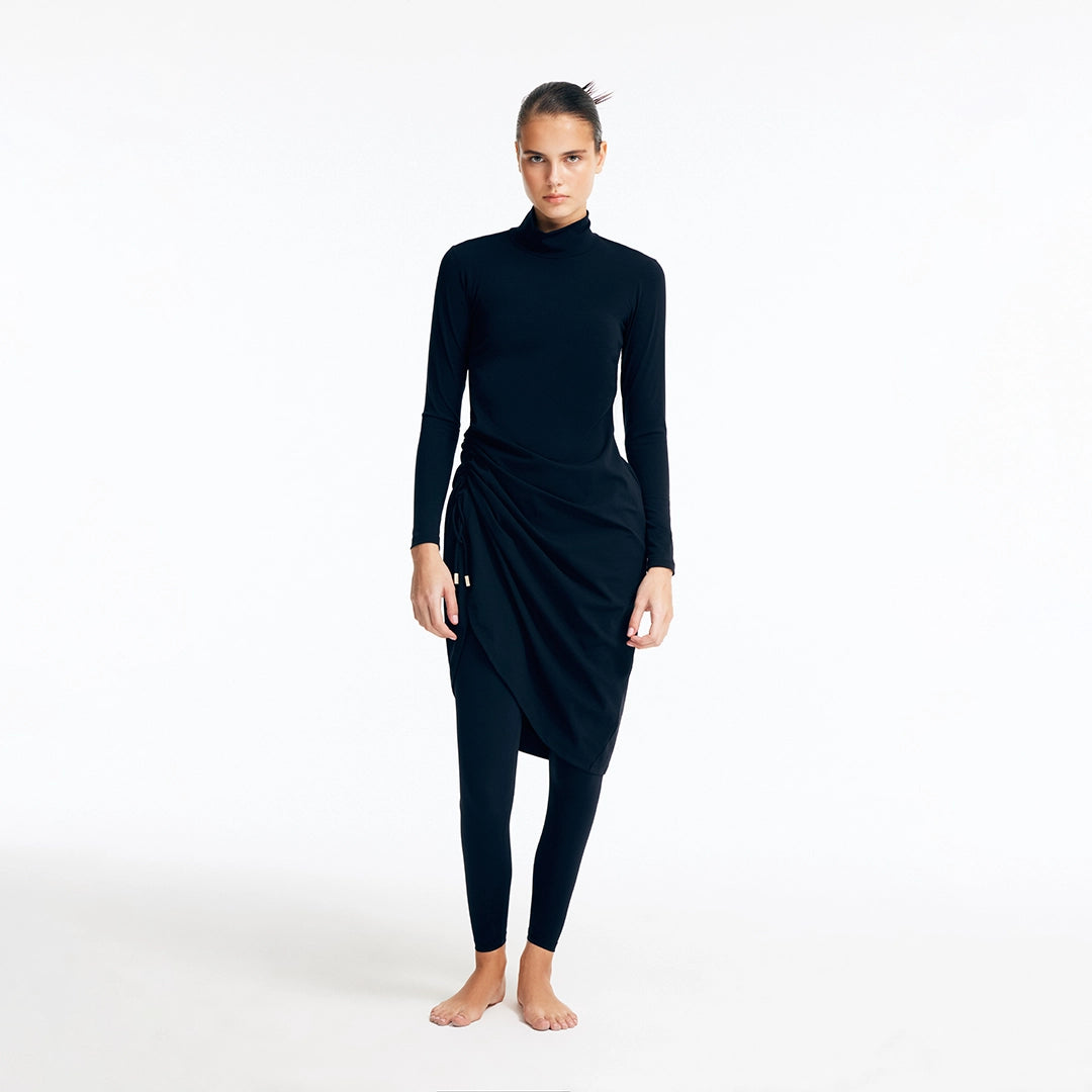 Sahar Black Sculpted Drape Full-Coverage Swim Set | Moeva | Swimsuit | Each week unveils new pieces—luxury swimwear, fluid resort silhouettes, and elevated summer-to-evening essentials designed to carry you from coastal escapes to city nights.