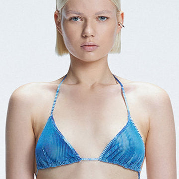 Hermione Blue Triangle 3D Bikini Top | Moeva | Bikini Top | Each week unveils new pieces—luxury swimwear, fluid resort silhouettes, and elevated summer-to-evening essentials designed to carry you from coastal escapes to city nights.