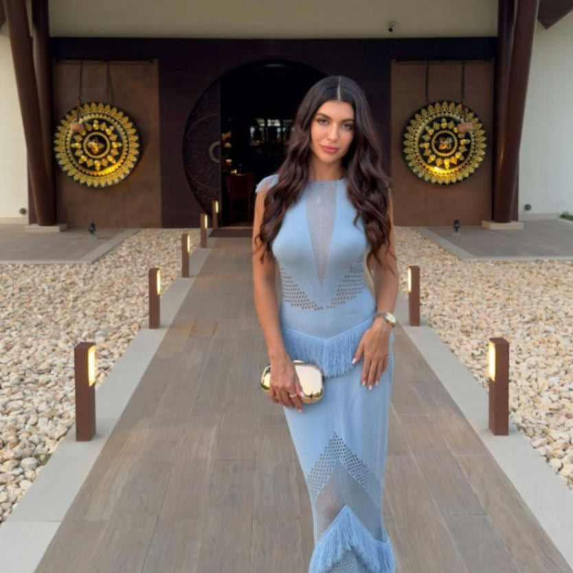 Olga Mikhaylova - Maris Baby Blue Knitted Maxi Dress with Fringe and Open Back | Moeva | Dress | Each week unveils new pieces—luxury swimwear, fluid resort silhouettes, and elevated summer-to-evening essentials designed to carry you from coastal escapes to city nights.