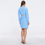 Mirazur Gold Buttoned High-Waist Mini Blue Skirt | Moeva | Beachwear Skirts | Each week unveils new pieces—luxury swimwear, fluid resort silhouettes, and elevated summer-to-evening essentials designed to carry you from coastal escapes to city nights.