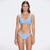 Irene Baby Blue-White Mid Coverage Bikini Bottom | Moeva | Bikini Bottom | Each week unveils new pieces—luxury swimwear, fluid resort silhouettes, and elevated summer-to-evening essentials designed to carry you from coastal escapes to city nights.