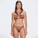 Irma Halter Neck Gold Detail Satin Brown Bikini Top | Moeva | Bikini | Each week unveils new pieces—luxury swimwear, fluid resort silhouettes, and elevated summer-to-evening essentials designed to carry you from coastal escapes to city nights.