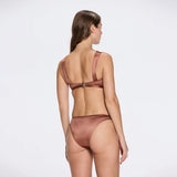 Irma Halter Neck Gold Detail Mid Coverage Satin Brown Bikini Set | Moeva | Bikini | Each week unveils new pieces—luxury swimwear, fluid resort silhouettes, and elevated summer-to-evening essentials designed to carry you from coastal escapes to city nights.