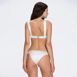 Irma Halter Neck Gold Detail Satin White Bikini Top | Moeva | Bikini | Each week unveils new pieces—luxury swimwear, fluid resort silhouettes, and elevated summer-to-evening essentials designed to carry you from coastal escapes to city nights.