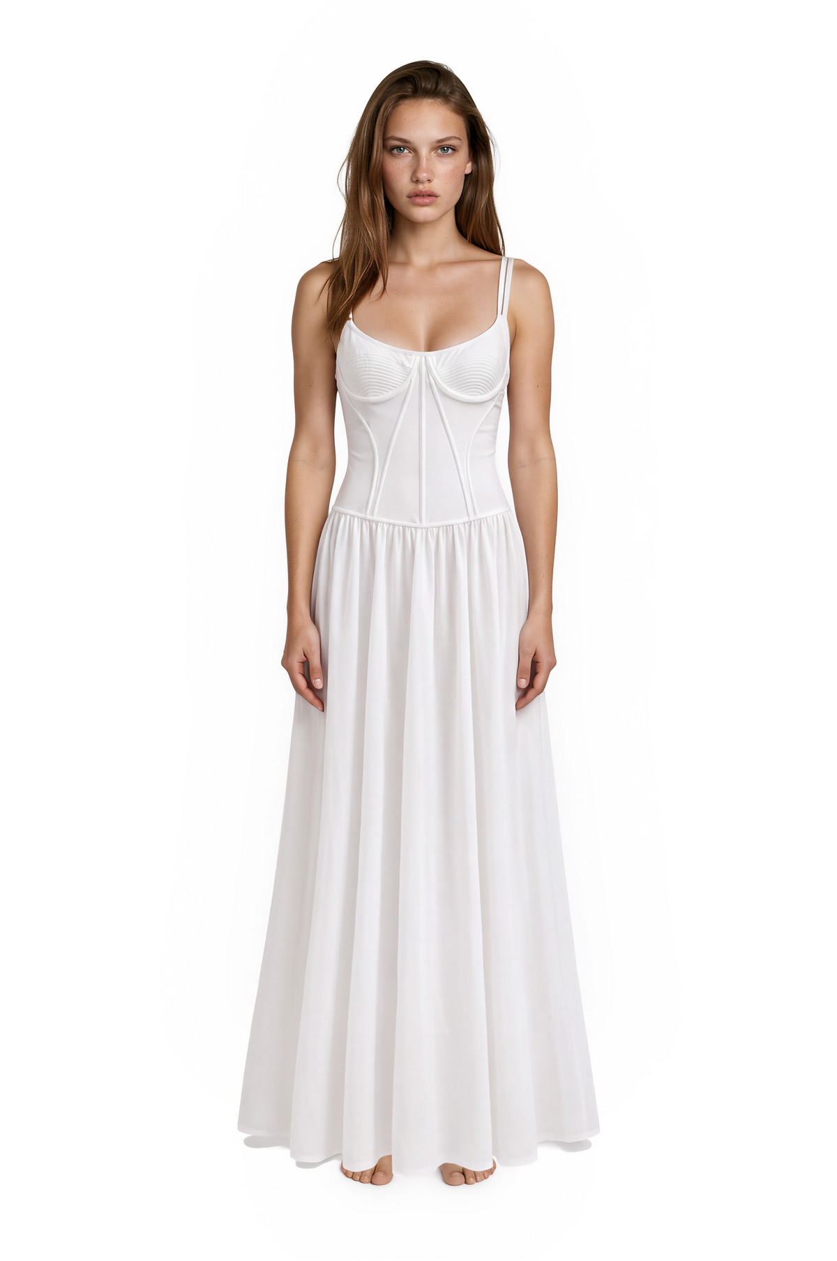 Isabella White Scoop Neck Corset-Style Maxi Dress by Moeva | Dress from MOEVA's luxury swimwear and resortwear collection, perfect for beach days, resort escapes and summer styling.