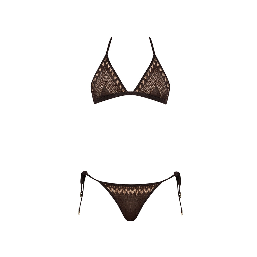 Isola Metallic Knit Triangle Brown Bikini Top | Moeva | Bikini Top | Each week unveils new pieces—luxury swimwear, fluid resort silhouettes, and elevated summer-to-evening essentials designed to carry you from coastal escapes to city nights.