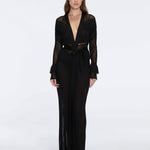 Itzel Black Knitted Mesh Long-Sleeve Kaftan | Moeva | Kaftans | Each week unveils new pieces—luxury swimwear, fluid resort silhouettes, and elevated summer-to-evening essentials designed to carry you from coastal escapes to city nights.