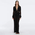Itzel Black Knitted Mesh Long-Sleeve Kaftan | Moeva | Kaftans | Each week unveils new pieces—luxury swimwear, fluid resort silhouettes, and elevated summer-to-evening essentials designed to carry you from coastal escapes to city nights.