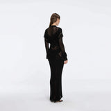 Itzel Black Knitted Mesh Long-Sleeve Kaftan | Moeva | Kaftans | Each week unveils new pieces—luxury swimwear, fluid resort silhouettes, and elevated summer-to-evening essentials designed to carry you from coastal escapes to city nights.