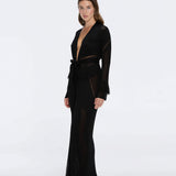 Itzel Black Knitted Mesh Long-Sleeve Kaftan | Moeva | Kaftans | Each week unveils new pieces—luxury swimwear, fluid resort silhouettes, and elevated summer-to-evening essentials designed to carry you from coastal escapes to city nights.