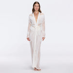 Itzel White Knitted Mesh Long-Sleeve Kaftan | Moeva | Kaftans | Each week unveils new pieces—luxury swimwear, fluid resort silhouettes, and elevated summer-to-evening essentials designed to carry you from coastal escapes to city nights.