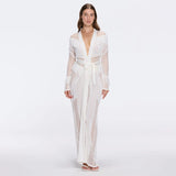 Itzel White Knitted Mesh Long-Sleeve Kaftan | Moeva | Kaftans | Each week unveils new pieces—luxury swimwear, fluid resort silhouettes, and elevated summer-to-evening essentials designed to carry you from coastal escapes to city nights.