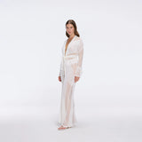 Itzel White Knitted Mesh Long-Sleeve Kaftan | Moeva | Kaftans | Each week unveils new pieces—luxury swimwear, fluid resort silhouettes, and elevated summer-to-evening essentials designed to carry you from coastal escapes to city nights.