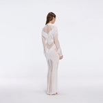 Itzel White Knitted Mesh Long-Sleeve Kaftan | Moeva | Kaftans | Each week unveils new pieces—luxury swimwear, fluid resort silhouettes, and elevated summer-to-evening essentials designed to carry you from coastal escapes to city nights.