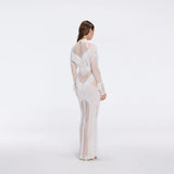 Itzel White Knitted Mesh Long-Sleeve Kaftan | Moeva | Kaftans | Each week unveils new pieces—luxury swimwear, fluid resort silhouettes, and elevated summer-to-evening essentials designed to carry you from coastal escapes to city nights.