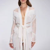 Itzel White Knitted Mesh Long-Sleeve Kaftan | Moeva | Kaftans | Each week unveils new pieces—luxury swimwear, fluid resort silhouettes, and elevated summer-to-evening essentials designed to carry you from coastal escapes to city nights.