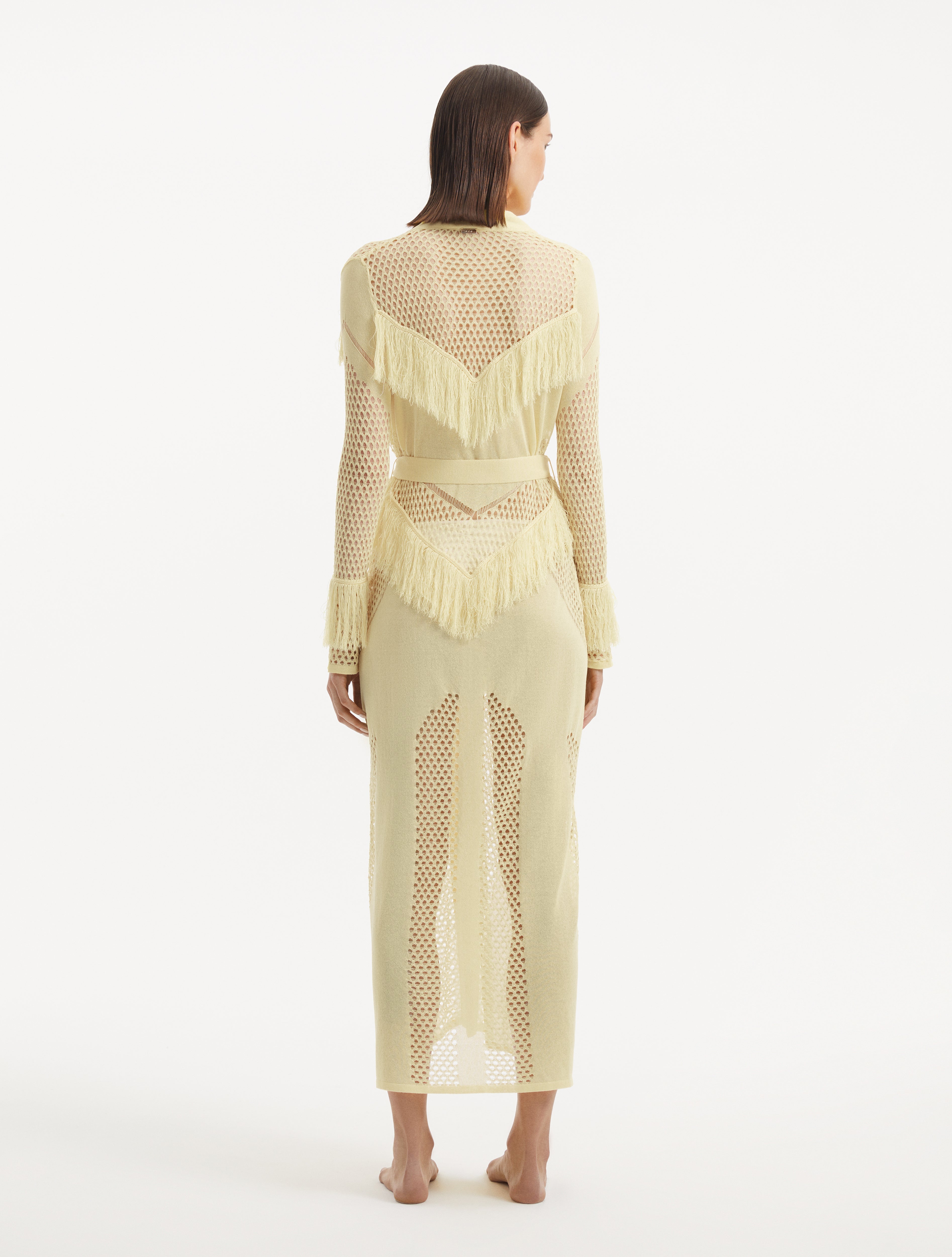 Itzel Yellow Knitted Mesh Long-Sleeve Kaftan | Moeva | Kaftan | Each week unveils new pieces—luxury swimwear, fluid resort silhouettes, and elevated summer-to-evening essentials designed to carry you from coastal escapes to city nights.