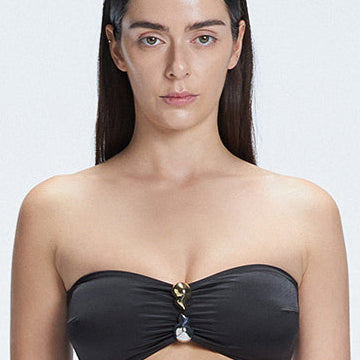 Ilana Black Bandeau Satin Bikini Top | Moeva | Bikini Top | Each week unveils new pieces—luxury swimwear, fluid resort silhouettes, and elevated summer-to-evening essentials designed to carry you from coastal escapes to city nights.