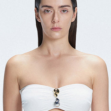 Ilana White Bandeau Satin Bikini Top | Moeva | Bikini Top | Each week unveils new pieces—luxury swimwear, fluid resort silhouettes, and elevated summer-to-evening essentials designed to carry you from coastal escapes to city nights.